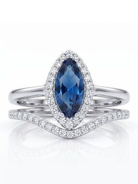 Blue Sapphire Gemstone marquise ring set, 925 Sterling Silver Charmed Aroma